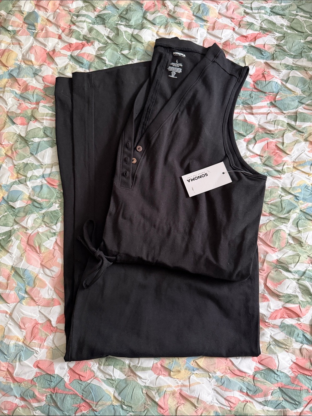 Sonoma Black Sleeveless Henley Maxi  pants with Side Tie